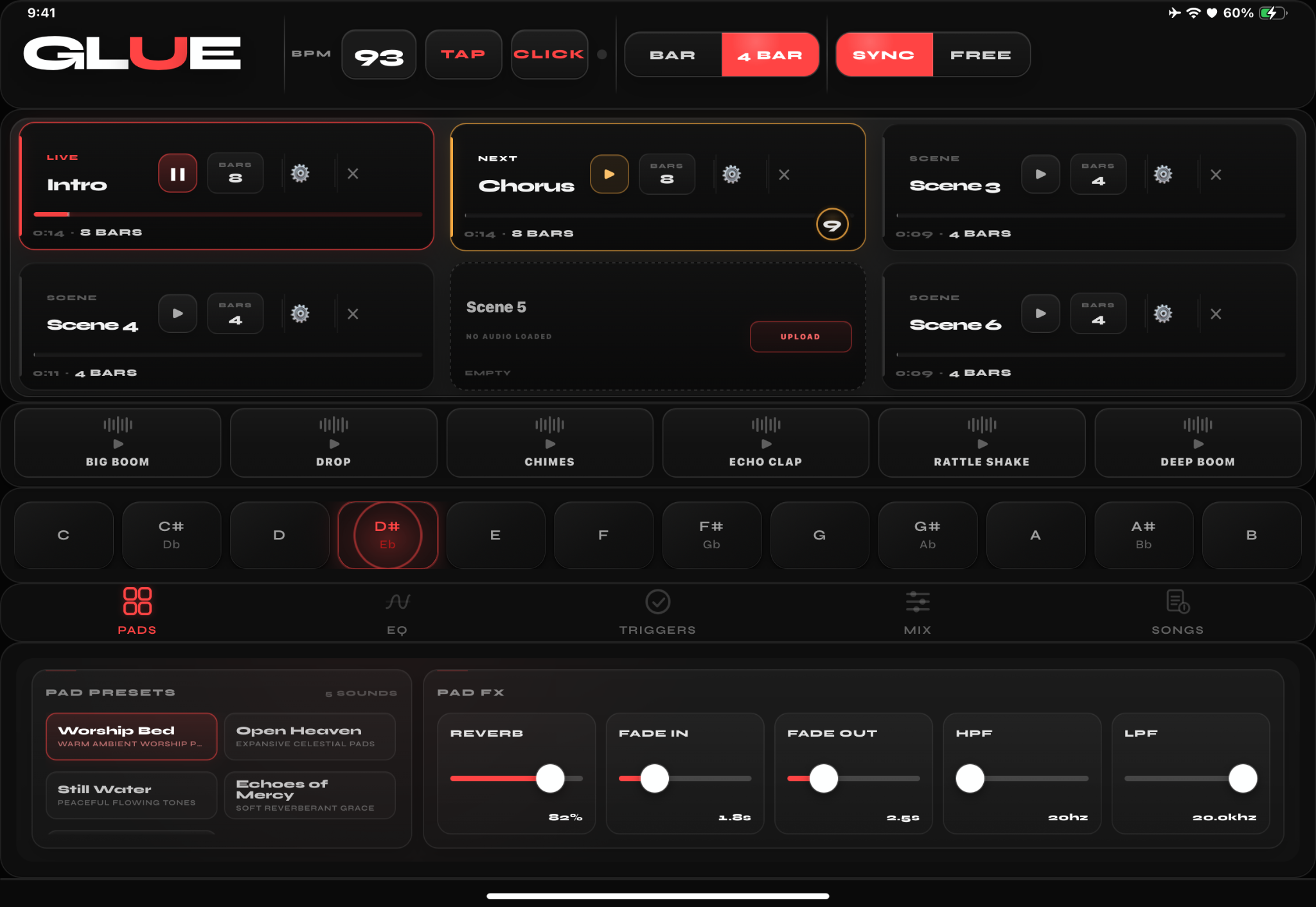 Glue Performance Workstation on iPad